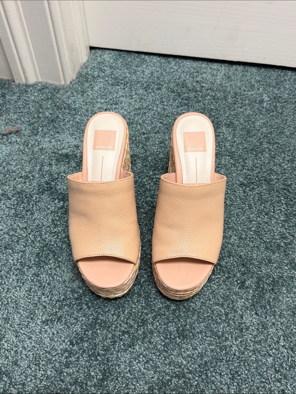 Dolce Vita Nude Peep-Toe Espadrille Wedge Slides